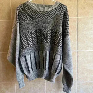 Vintage 80s Santana Sweater Grey Black Abstract Grandpacore Size Small